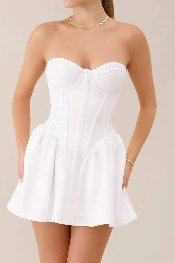 White strapless corset cotton poplin a-line mini dress sold by Heiress Beverly Hills product image thumbnail 2