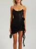 Black chiffon mesh corset flower drape mini dress sold by Heiress Beverly Hills