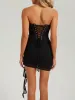 Black chiffon mesh corset flower drape mini dress sold by Heiress Beverly Hills
