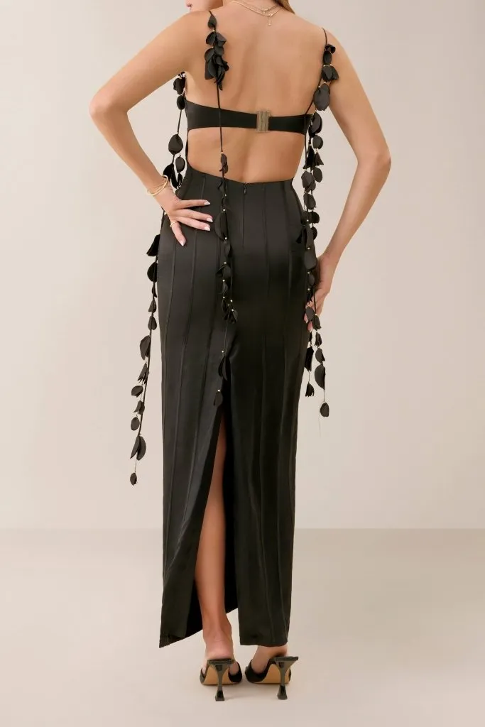 Black silk petal maxi dress sold by Heiress Beverly Hills product image thumbnail 4