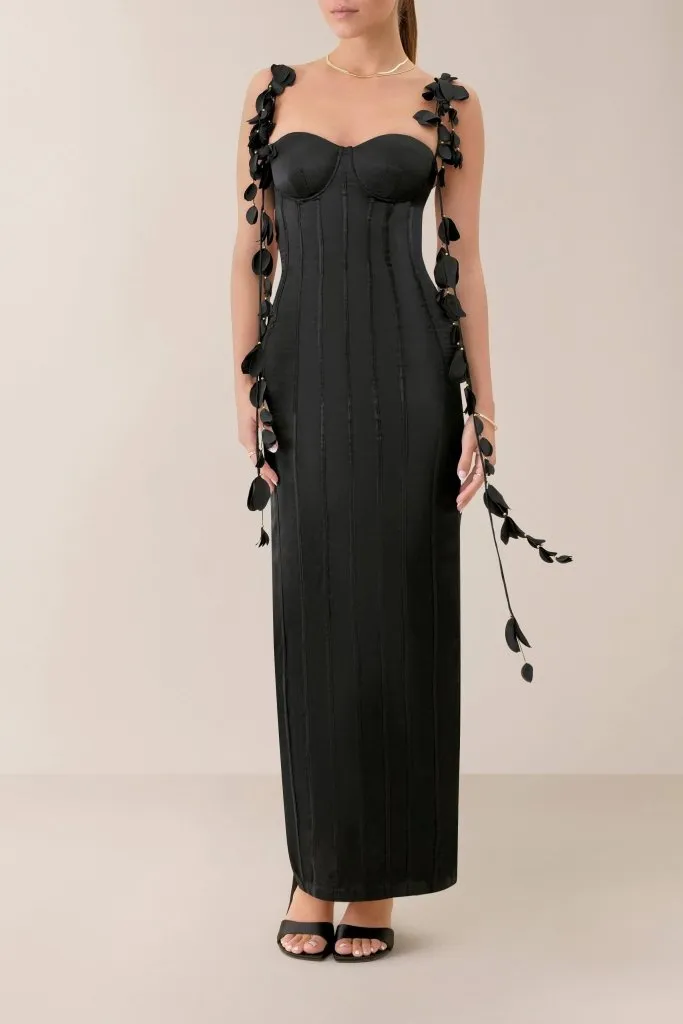 Black silk petal maxi dress sold by Heiress Beverly Hills product image thumbnail 3