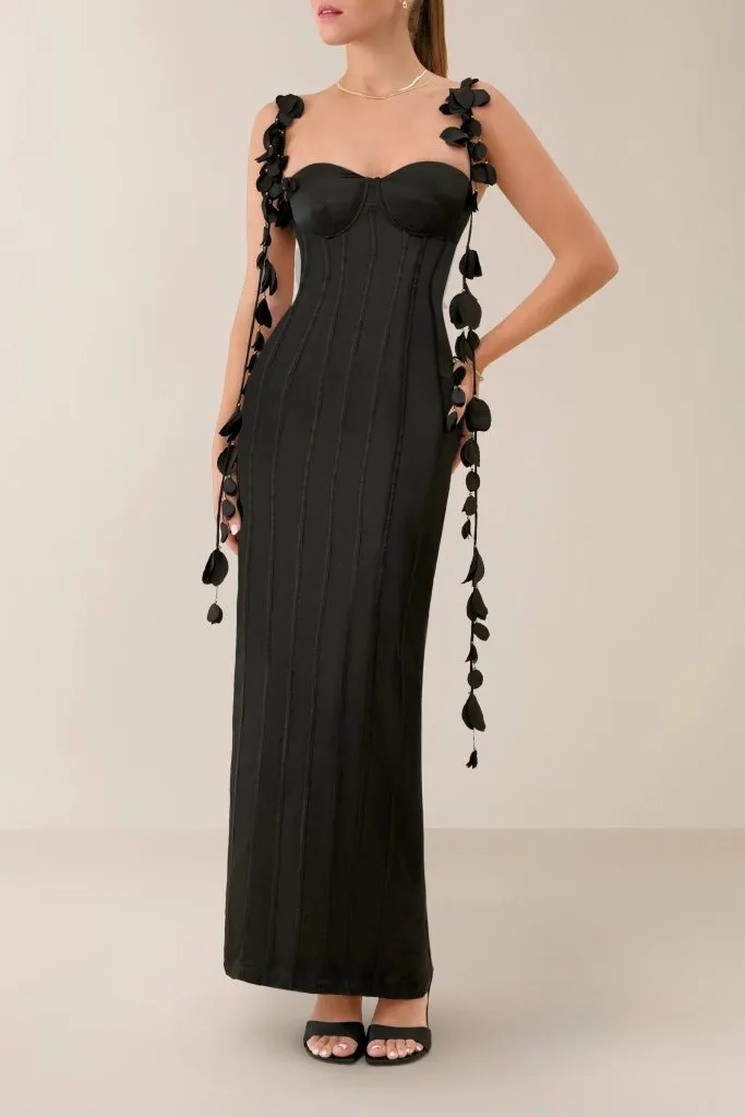Black silk petal maxi dress sold by Heiress Beverly Hills product image thumbnail 2
