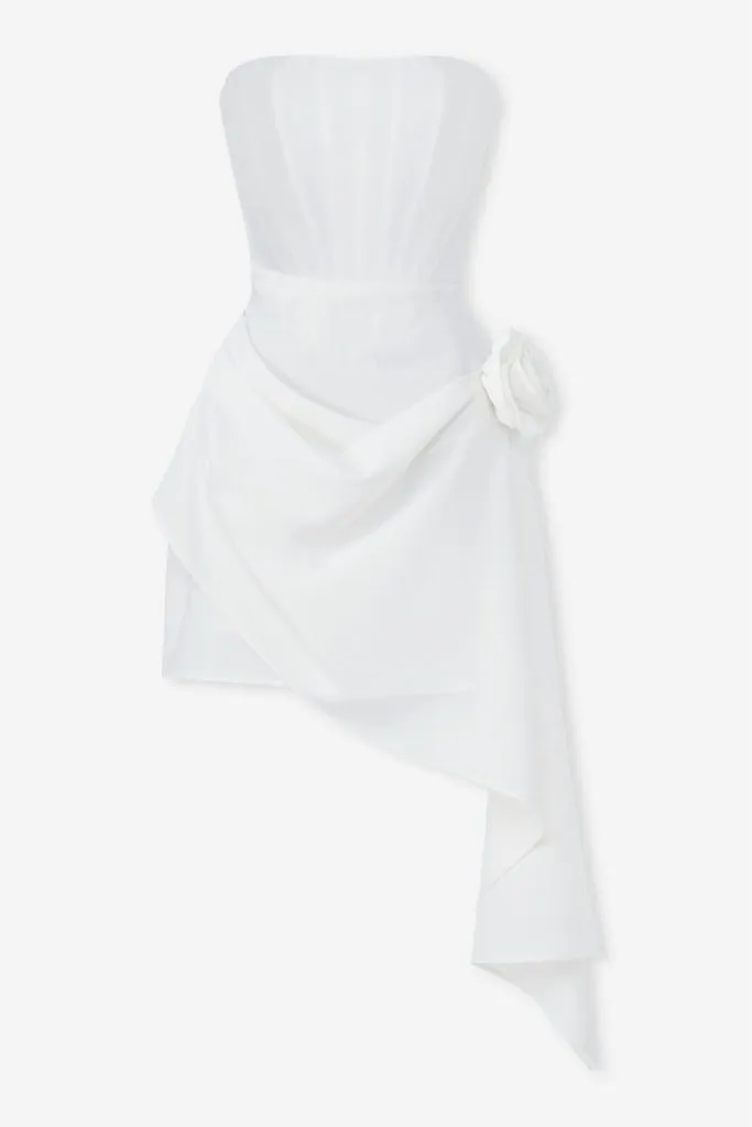 White silk corset strapless flower mini dress sold by Heiress Beverly Hills product image thumbnail 5