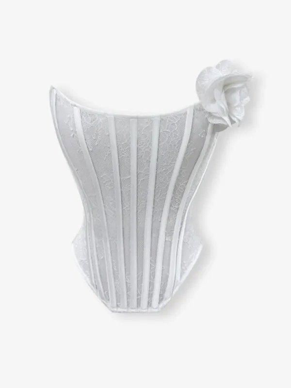 White lace mesh corset top with flower made by Heiress Beverly Hills