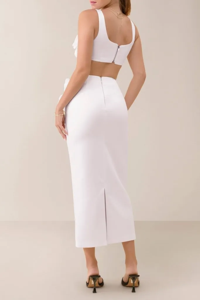 White flower embellished satin midi skirt sold by Heiress Beverly Hills product image thumbnail 3