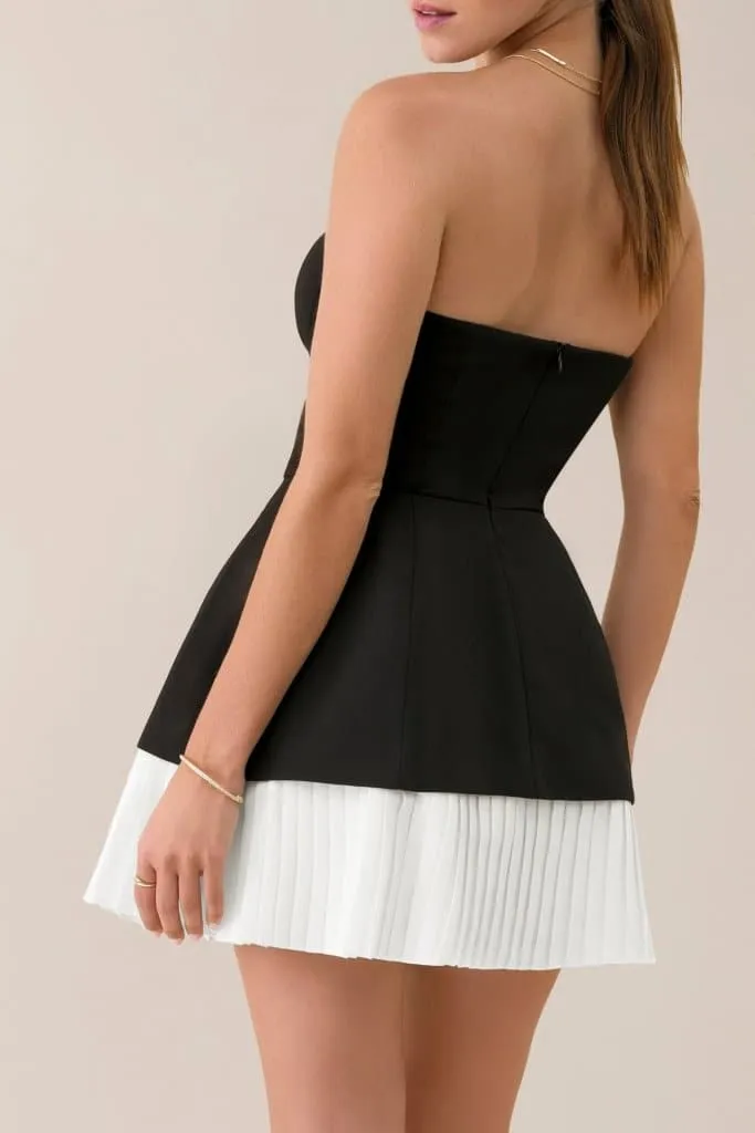 Black strapless a-line pleated mini dress sold by Heiress Beverly Hills product image thumbnail 3