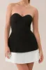 Black strapless a-line pleated mini dress sold by Heiress Beverly Hills