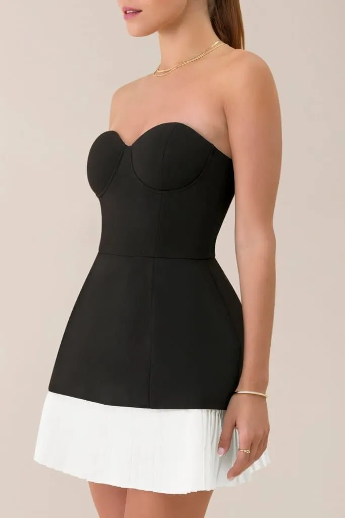 Black strapless a-line pleated mini dress sold by Heiress Beverly Hills product image thumbnail 2
