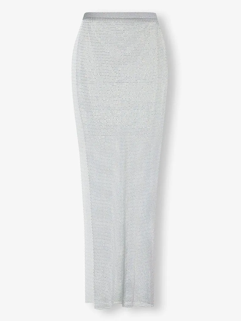 White crystal embellished mesh maxi skirt sold by Heiress Beverly Hills product image thumbnail 3