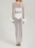 White crystal embellished mesh maxi skirt sold by Heiress Beverly Hills