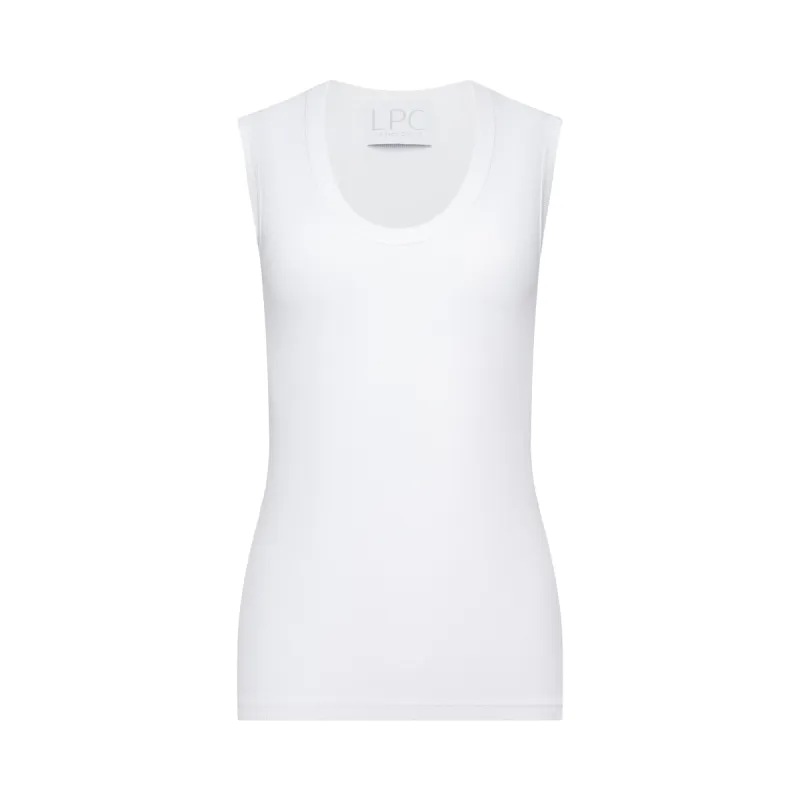 The Tina Rib Knit U-Scoop Tank Top in Bright White sold by La Peony Clothing