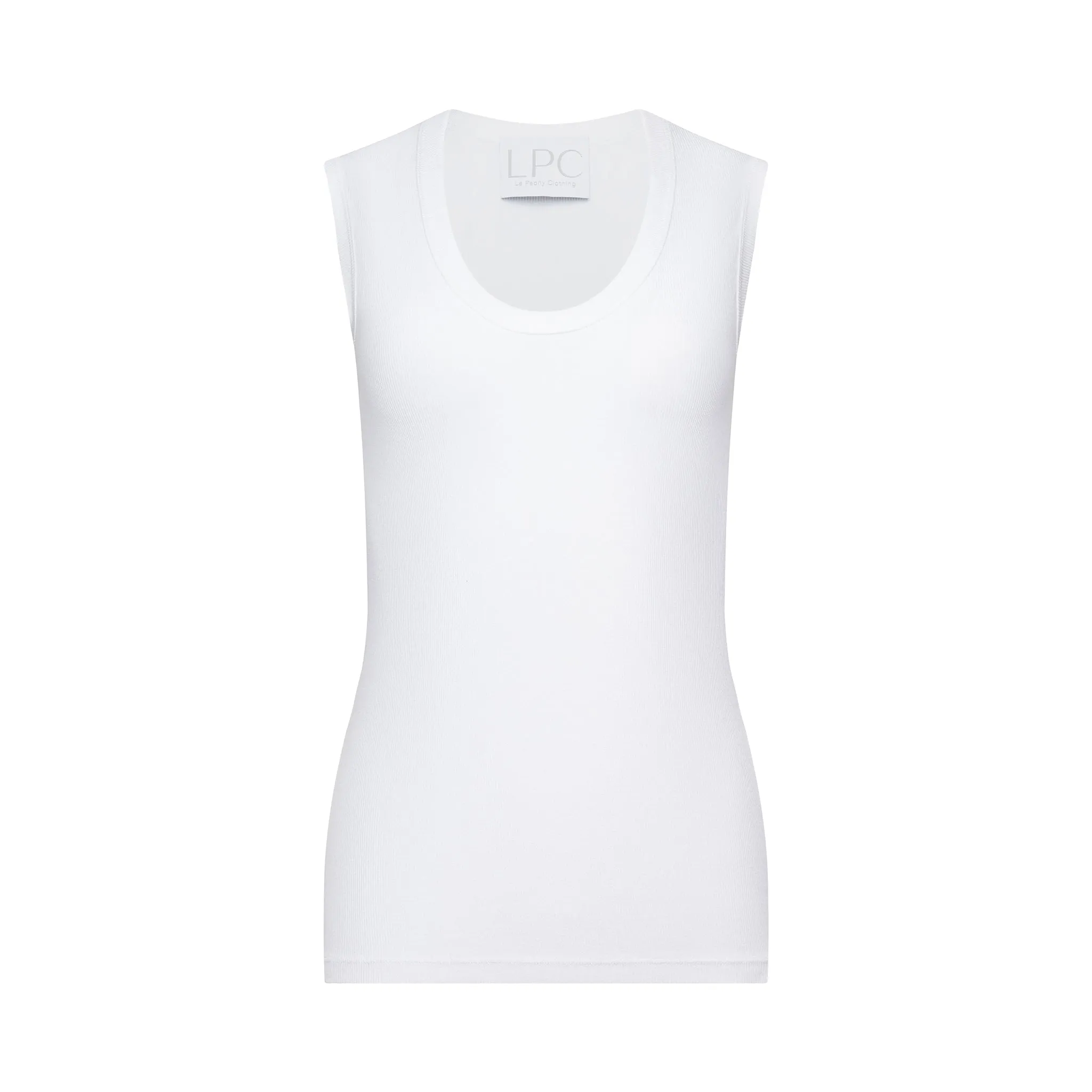The Tina Rib Knit U-Scoop Tank Top in Bright White sold by La Peony Clothing