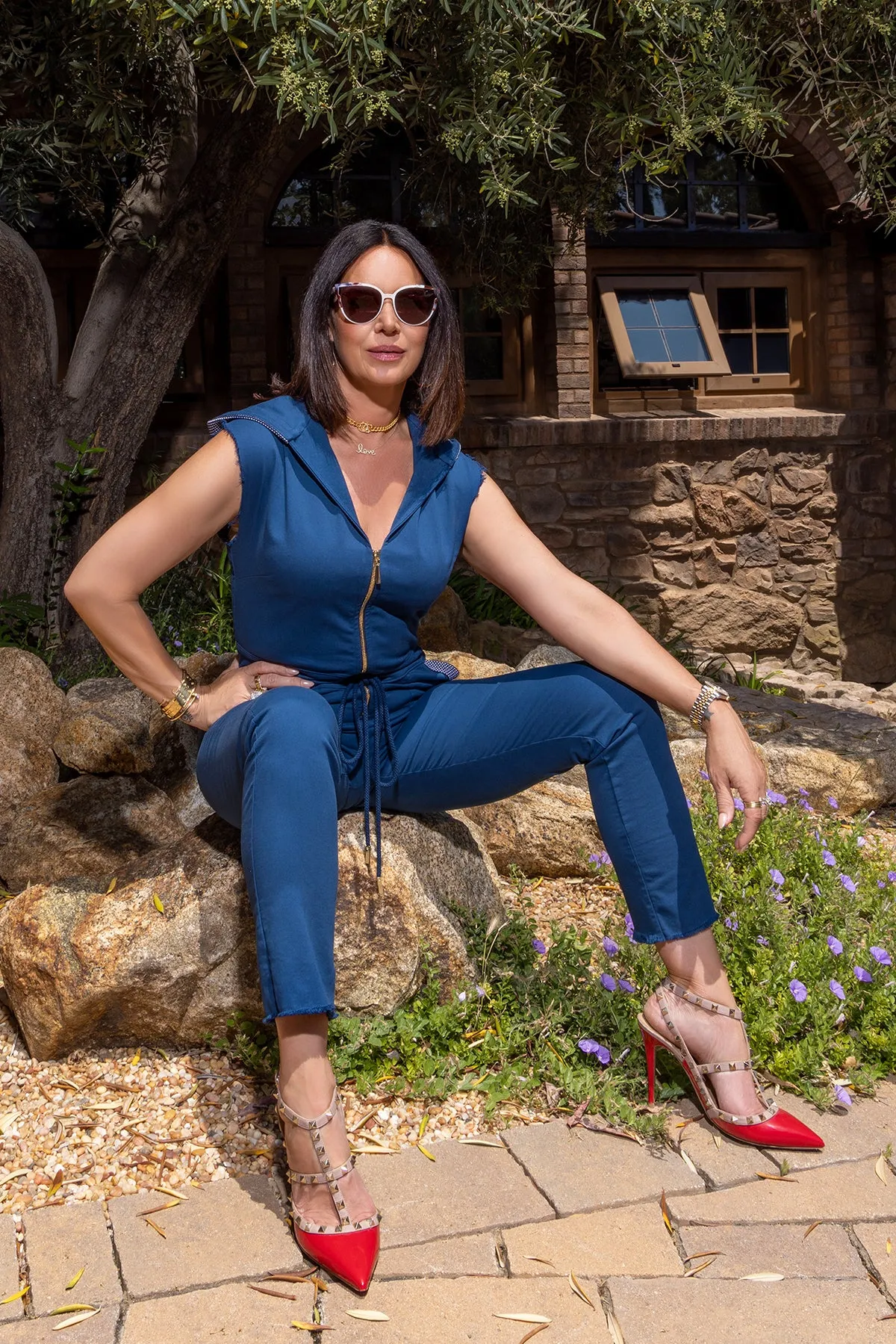 The Carly Hooded Denim Jumpsuit in Poseidon Blue sold by La Peony Clothing product image thumbnail 2