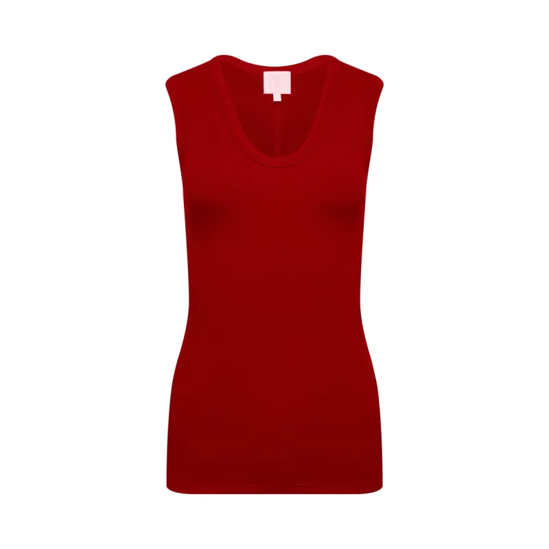 The Tina Rib Knit U-Scoop Tank Top in Adrenaline Red sold by La Peony Clothing