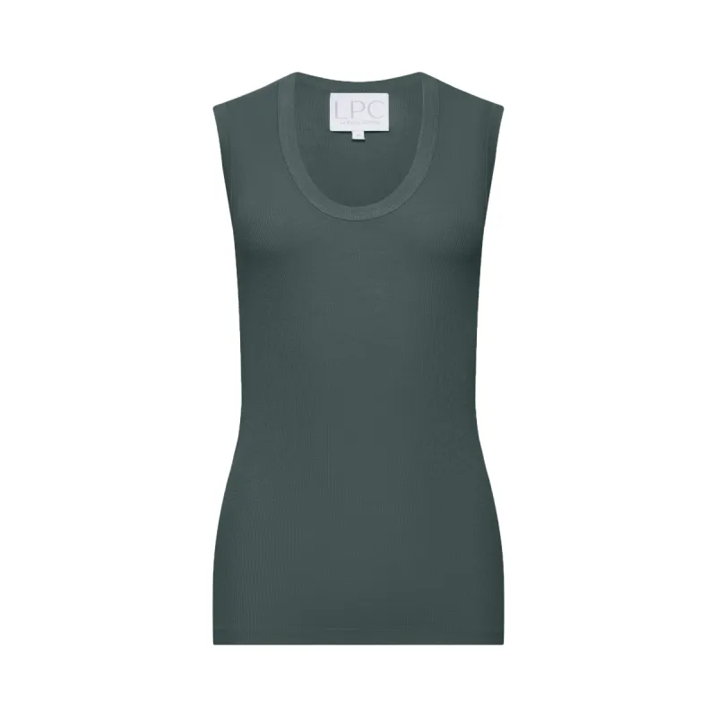 The Tina Rib Knit U-Scoop Tank Top in Balsam Green sold by La Peony Clothing