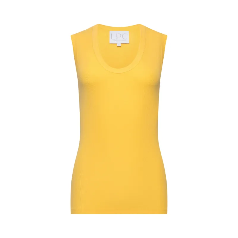 The Tina Rib Knit U-Scoop Tank Top in Daffodil sold by La Peony Clothing