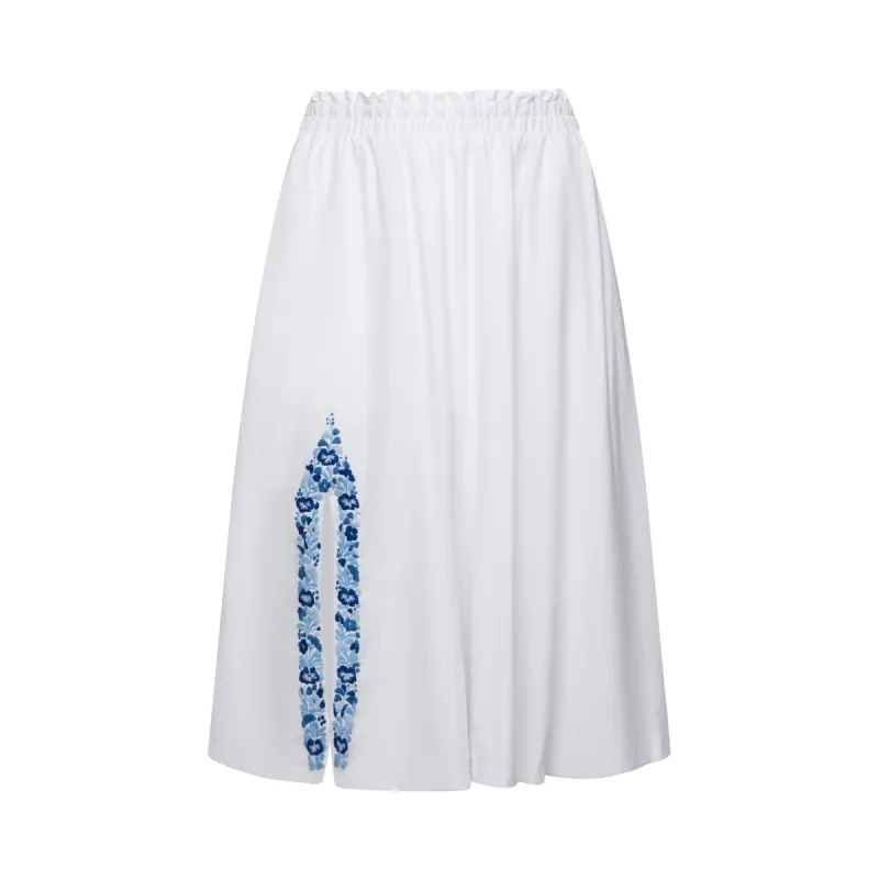 The Cecilia Skirt in White with Blues sold by La Peony Clothing