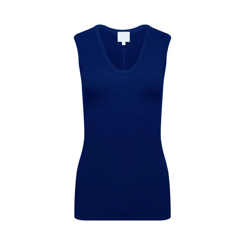 The Tina Rib Knit U-Scoop Tank Top in Poseidon Blue sold by La Peony Clothing
