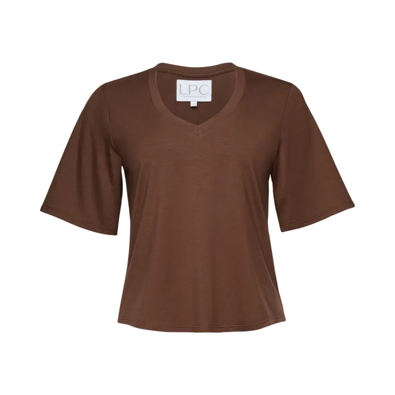 The Elli V Tee in Brown sold by La Peony Clothing