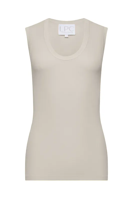 The Tina Rib Knit U-Scoop Tank Top in Warm Sand sold by La Peony Clothing