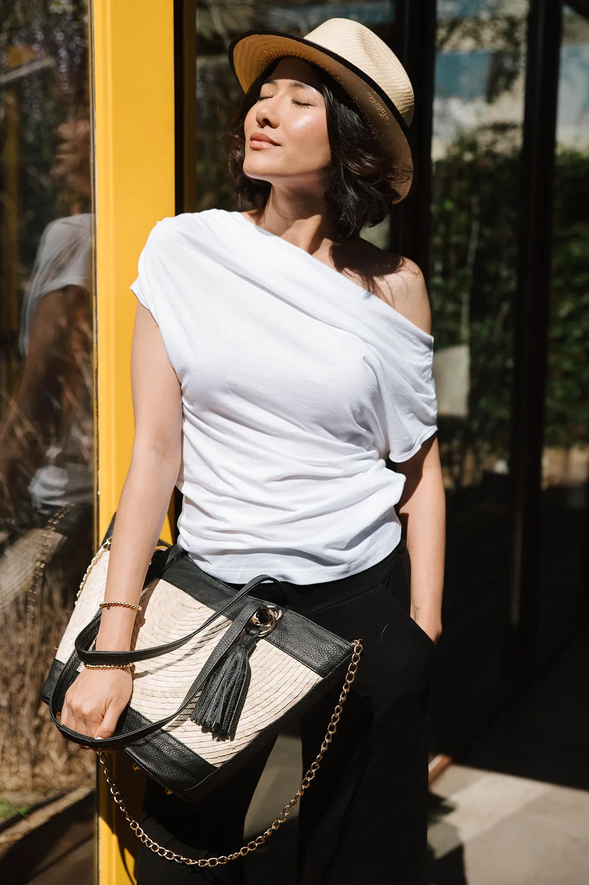 Artisan Mid-Size Palm Tote with Leather Trim sold by La Peony Clothing product image thumbnail 4