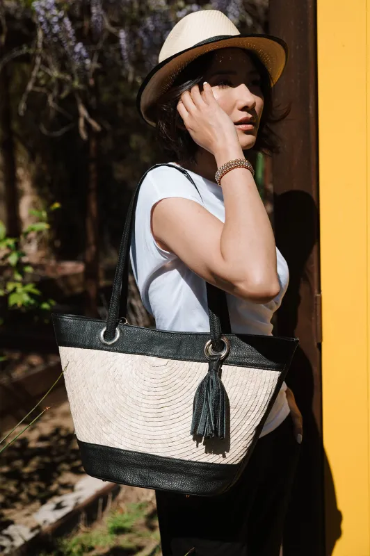 Artisan Mid-Size Palm Tote with Leather Trim made by La Peony Clothing