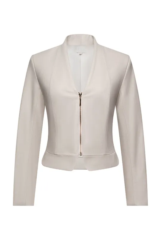The Daniela Lambskin Blazer in Cream sold by La Peony Clothing