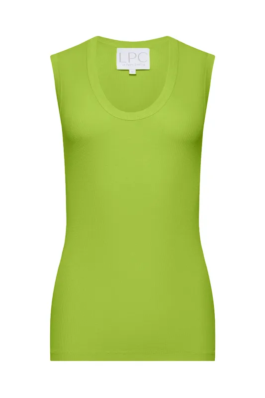 The Tina Rib Knit U-Scoop Tank Top in Lime Green sold by La Peony Clothing