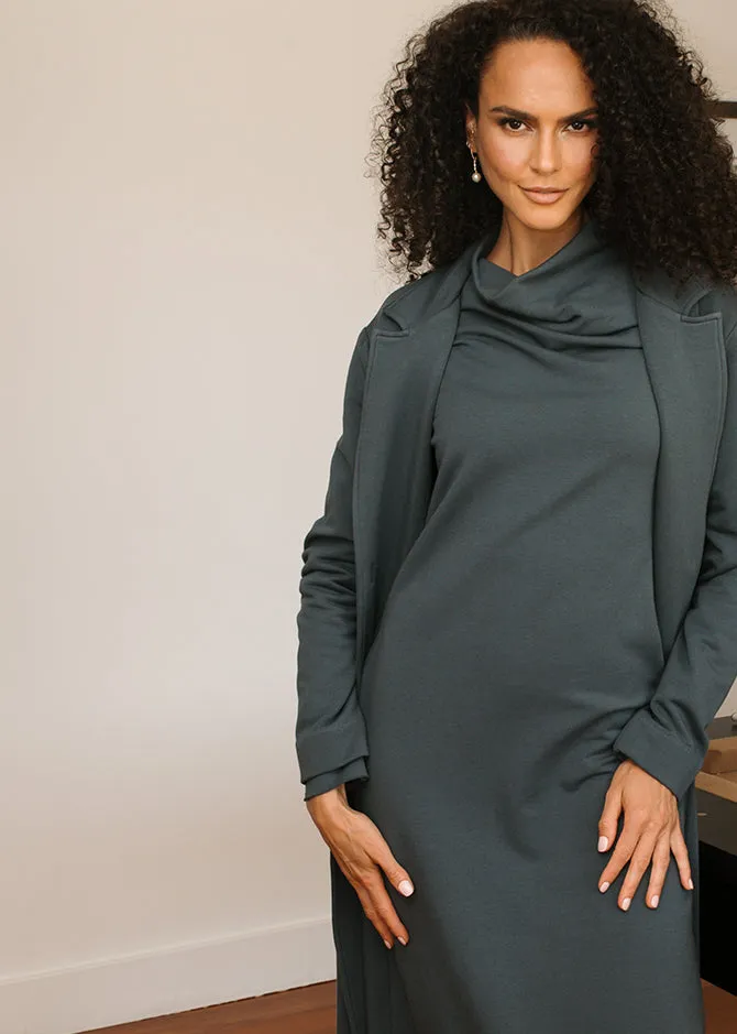 The Genevieve Long Fleece Coat in Coastal Gray sold by La Peony Clothing product image thumbnail 5