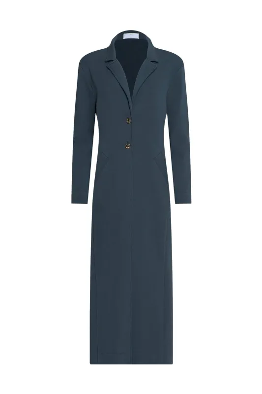 The Genevieve Long Fleece Coat in Coastal Gray made by La Peony Clothing