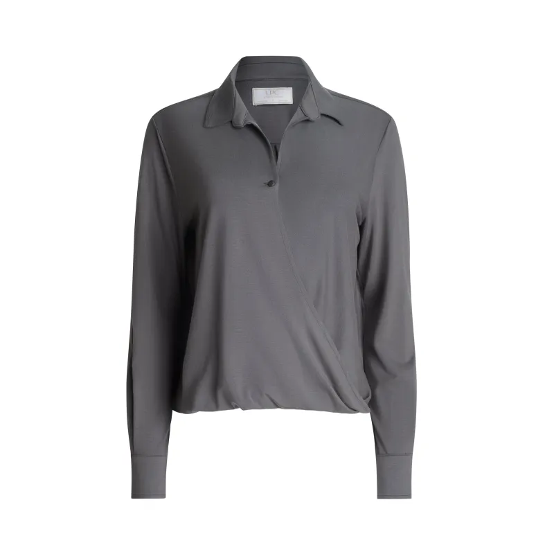 Christine Crossover Top in Gray made by La Peony Clothing
