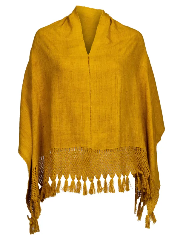 The Artisanal Silk Poncho in Yellow sold by La Peony Clothing