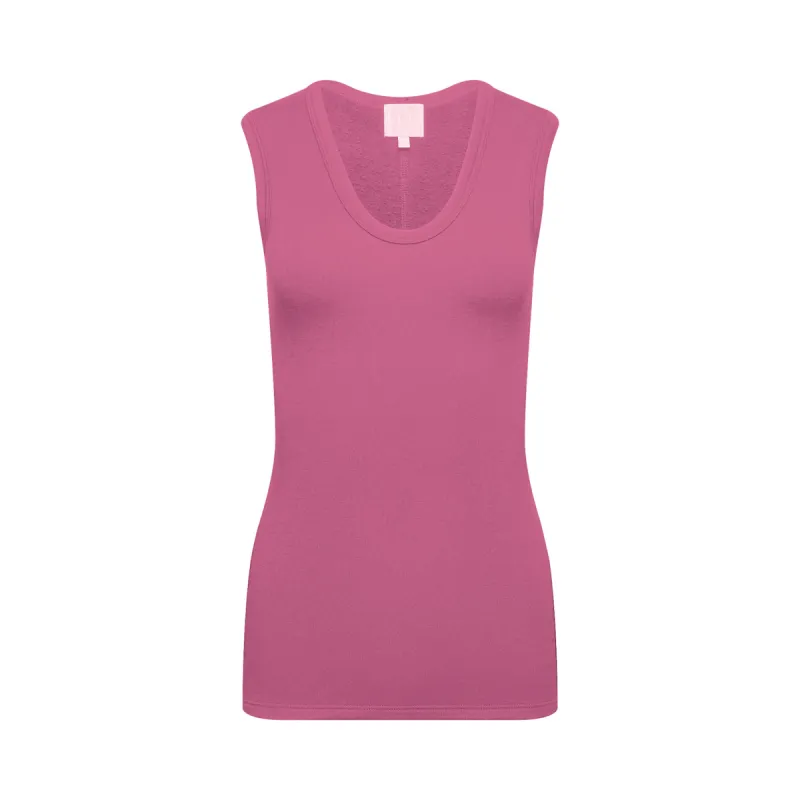The Tina Rib Knit U-Scoop Tank Top in Pink Cosmos sold by La Peony Clothing