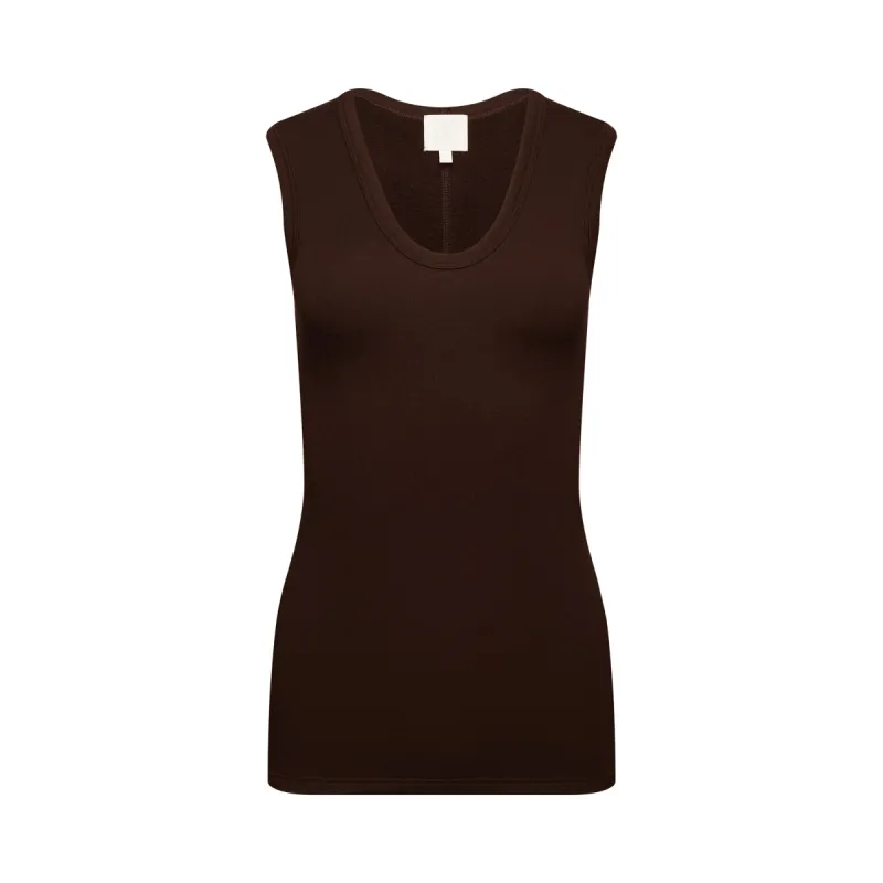 The Tina Rib Knit U-Scoop Tank Top in Chocolate sold by La Peony Clothing