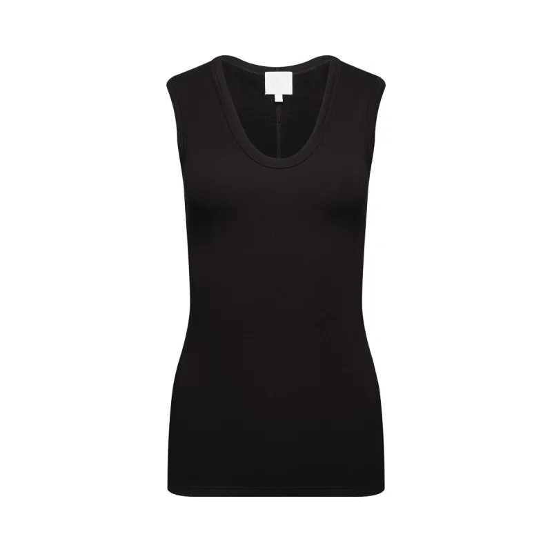 The Tina Rib Knit U-Scoop Tank Top in Black sold by La Peony Clothing