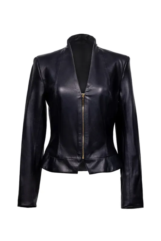The Daniela Lambskin Blazer in Black sold by La Peony Clothing