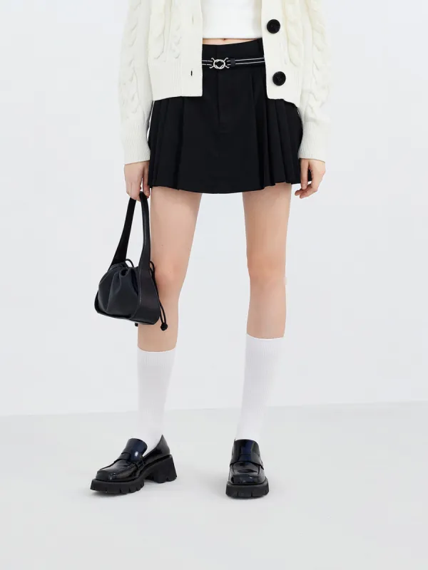 Pleated Mini Skirt with Belt sold by Mo&Co