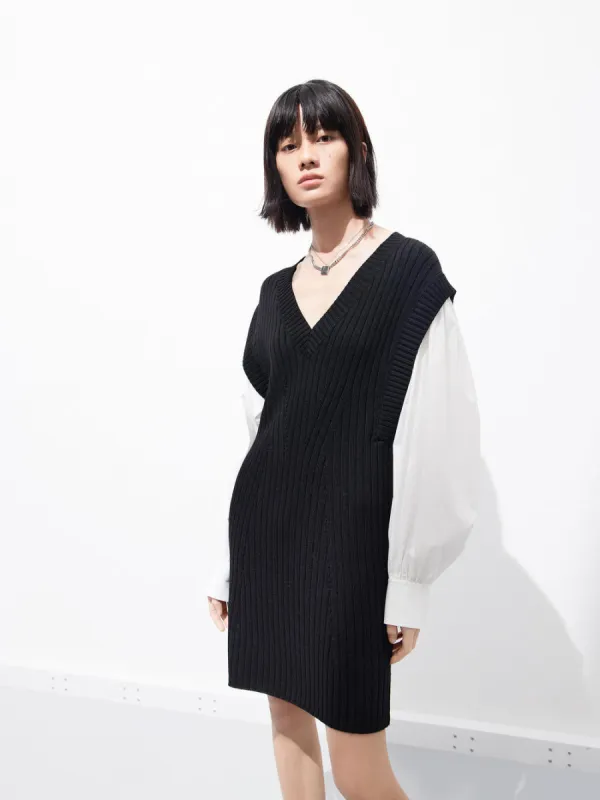 Paneled Wool Blend Dress sold by Mo&Co