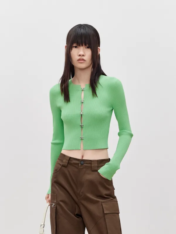Cropped Metal Button Knit Cardigan sold by Mo&Co