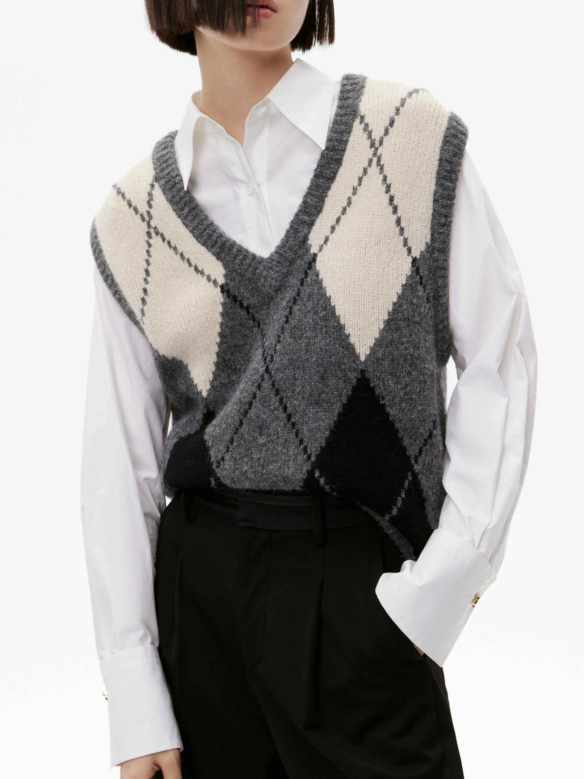 Argyle Check Knitted Vest sold by Mo&Co