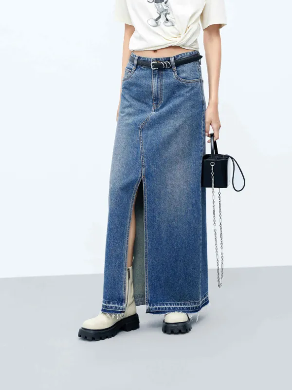 Front Slit Maxi Skirt in Cotton sold by Mo&Co