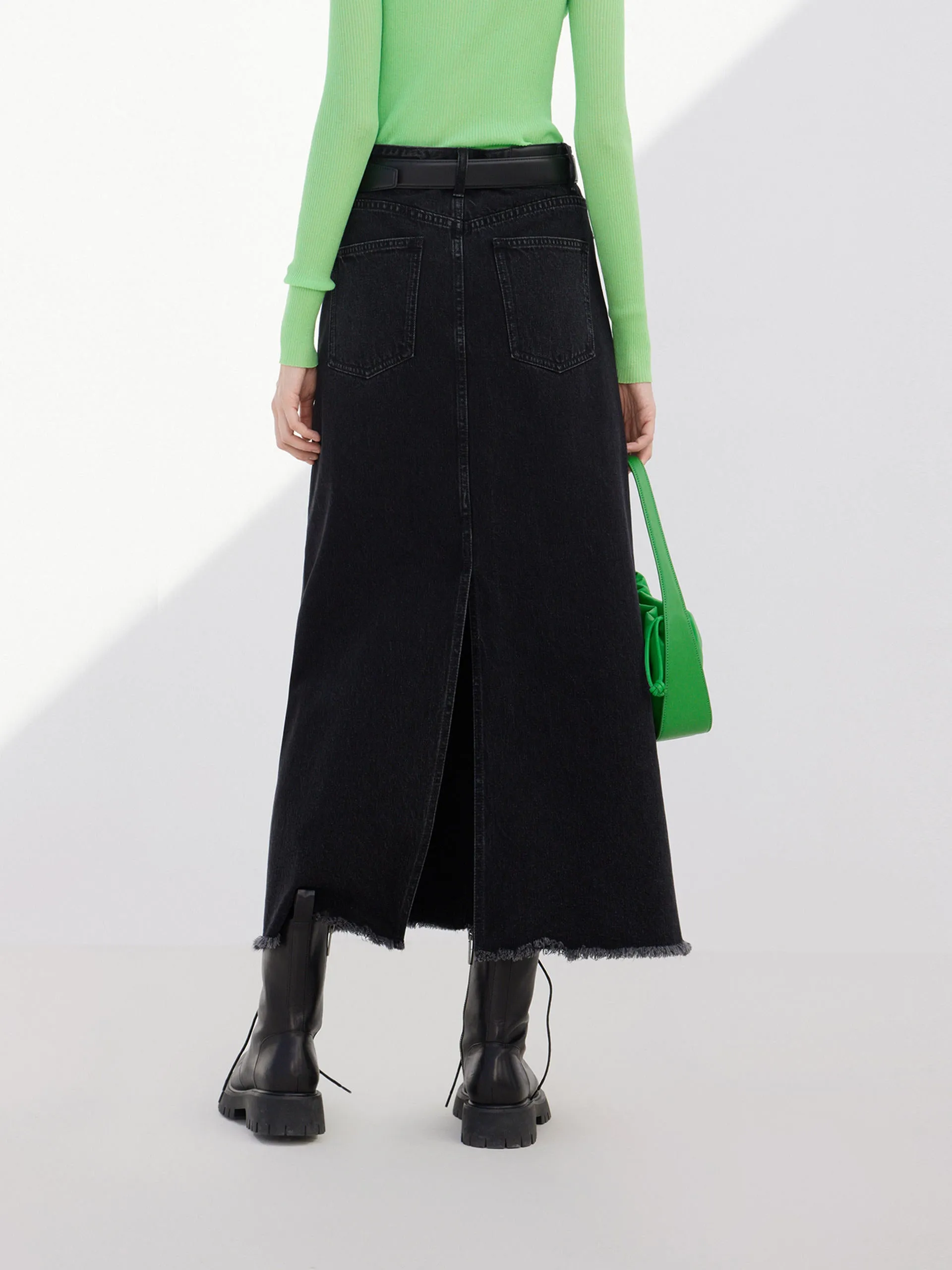 Maxi Frayed Denim Skirt sold by Mo&Co product image thumbnail 2