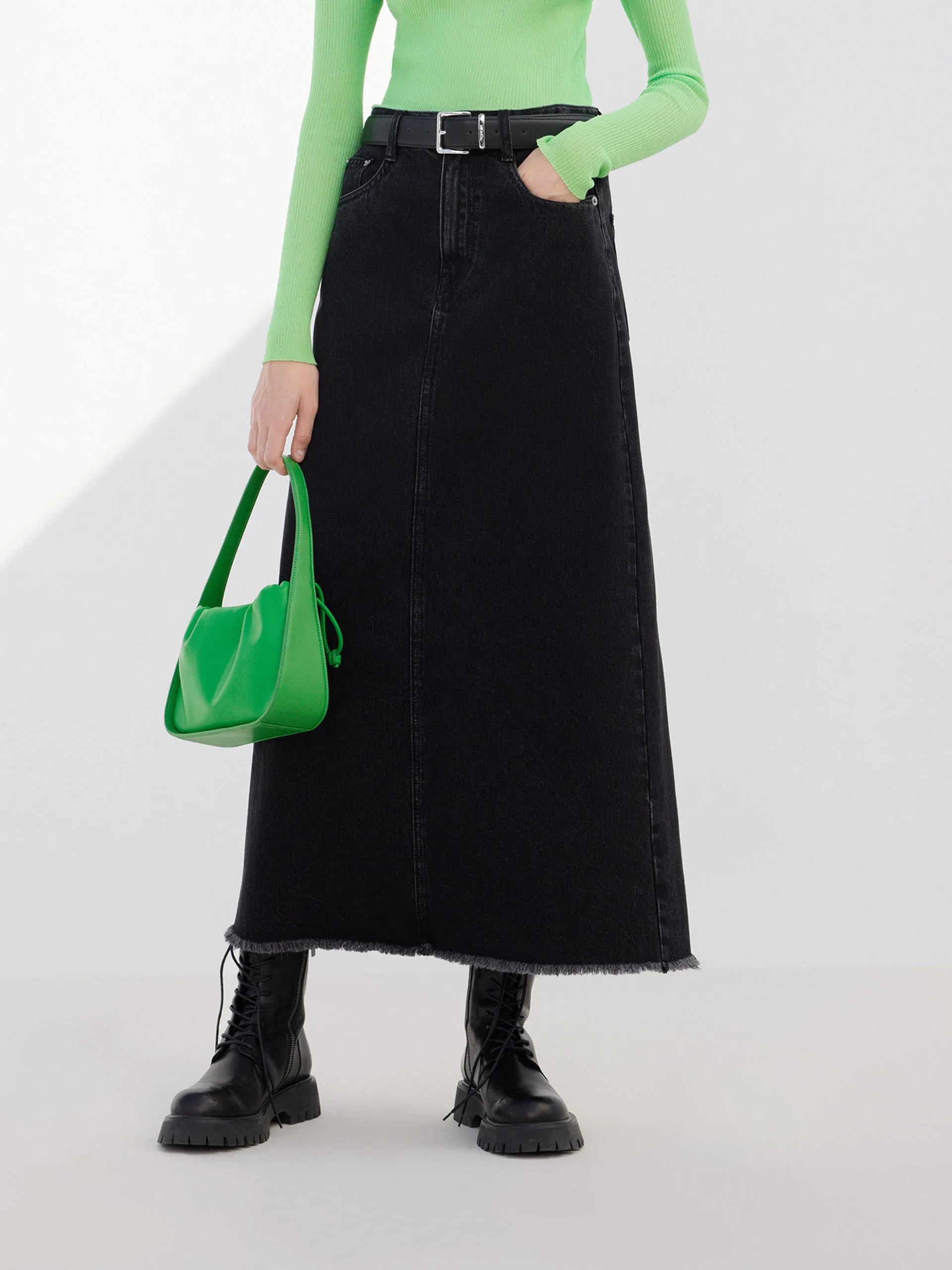 Maxi Frayed Denim Skirt sold by Mo&Co product image thumbnail 5