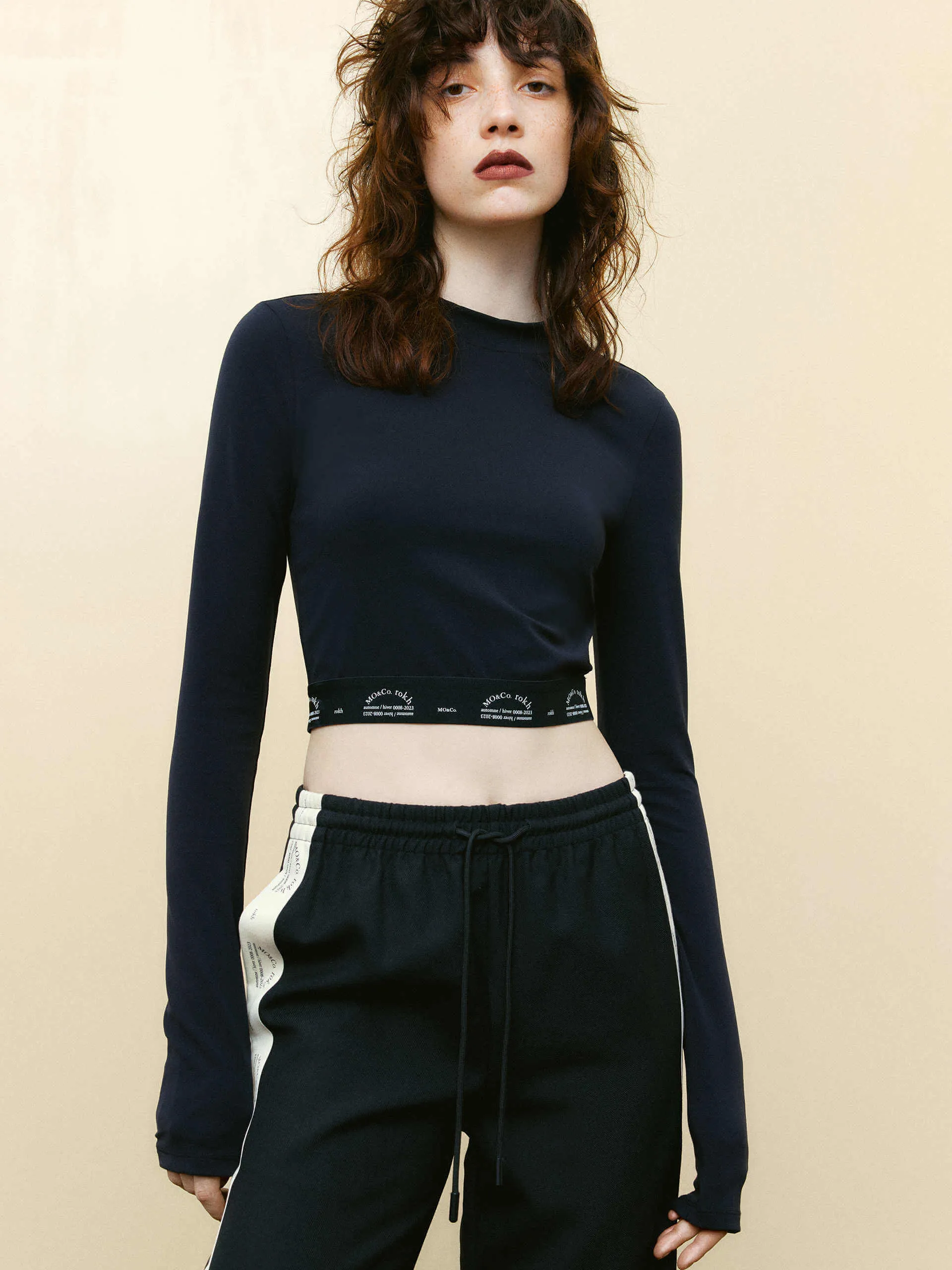 Cropped Tight Long Sleeves Top sold by Mo&Co