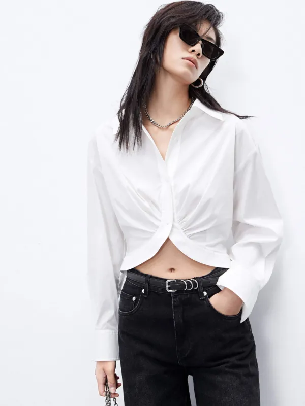 Cropped Cotton Blend Shirt sold by Mo&Co