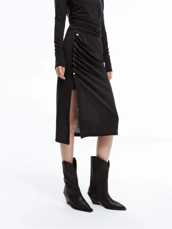 Side Slit Pleated Skirt sold by Mo&Co