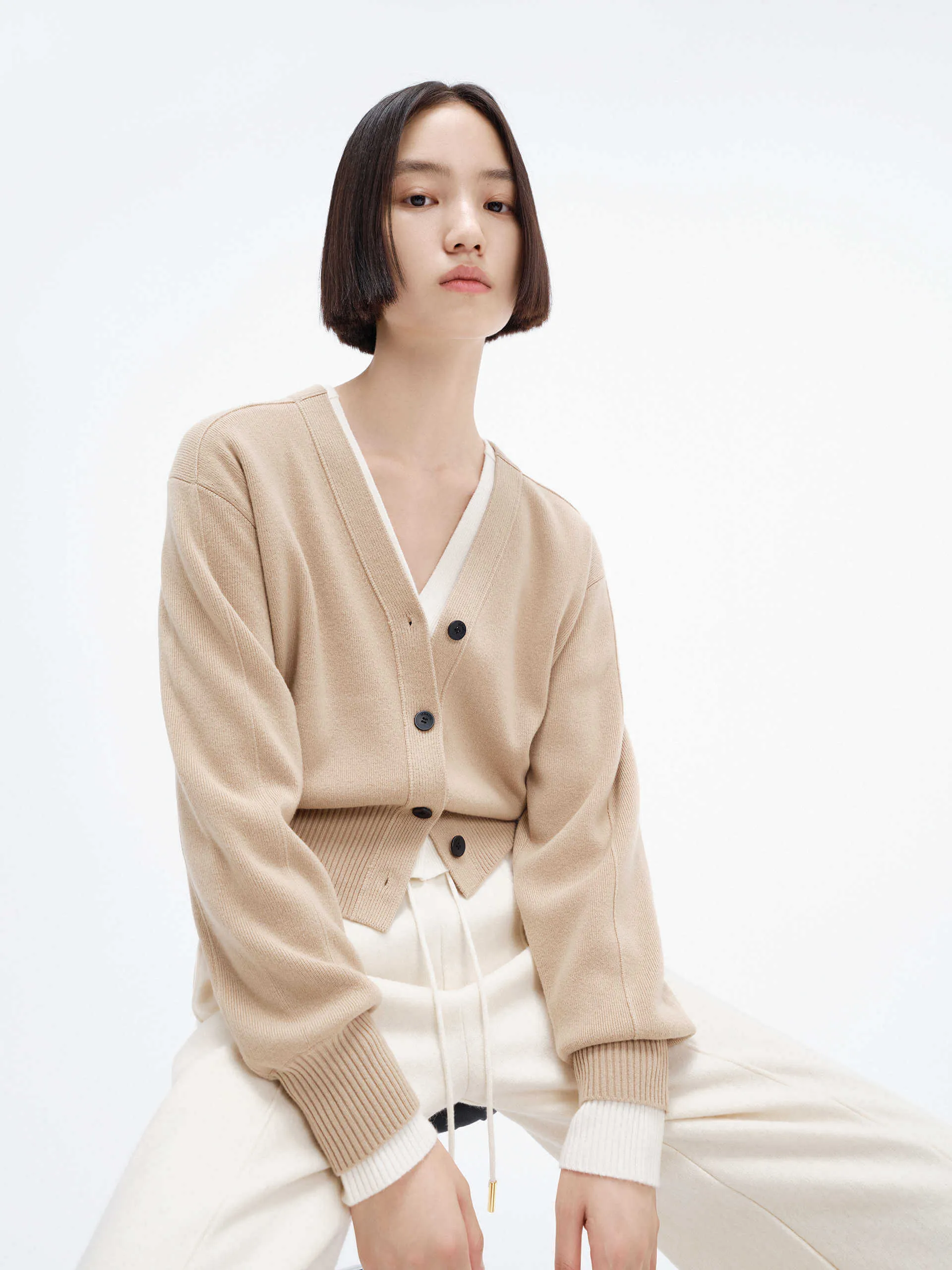 Cropped Wool Knitted Cardigan sold by Mo&Co