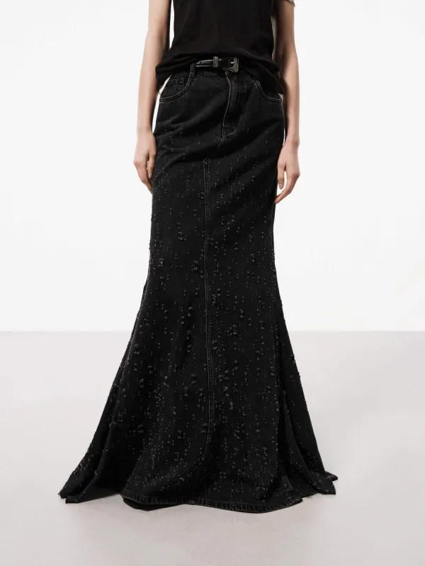 Distressed Effect Maxi Skirt sold by Mo&Co