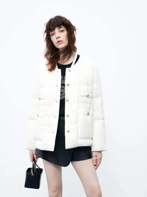 Tweed Textured Quilted Down Jacket sold by Mo&Co