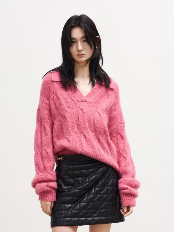 Wool Blend Cable Texture Sweater sold by Mo&Co